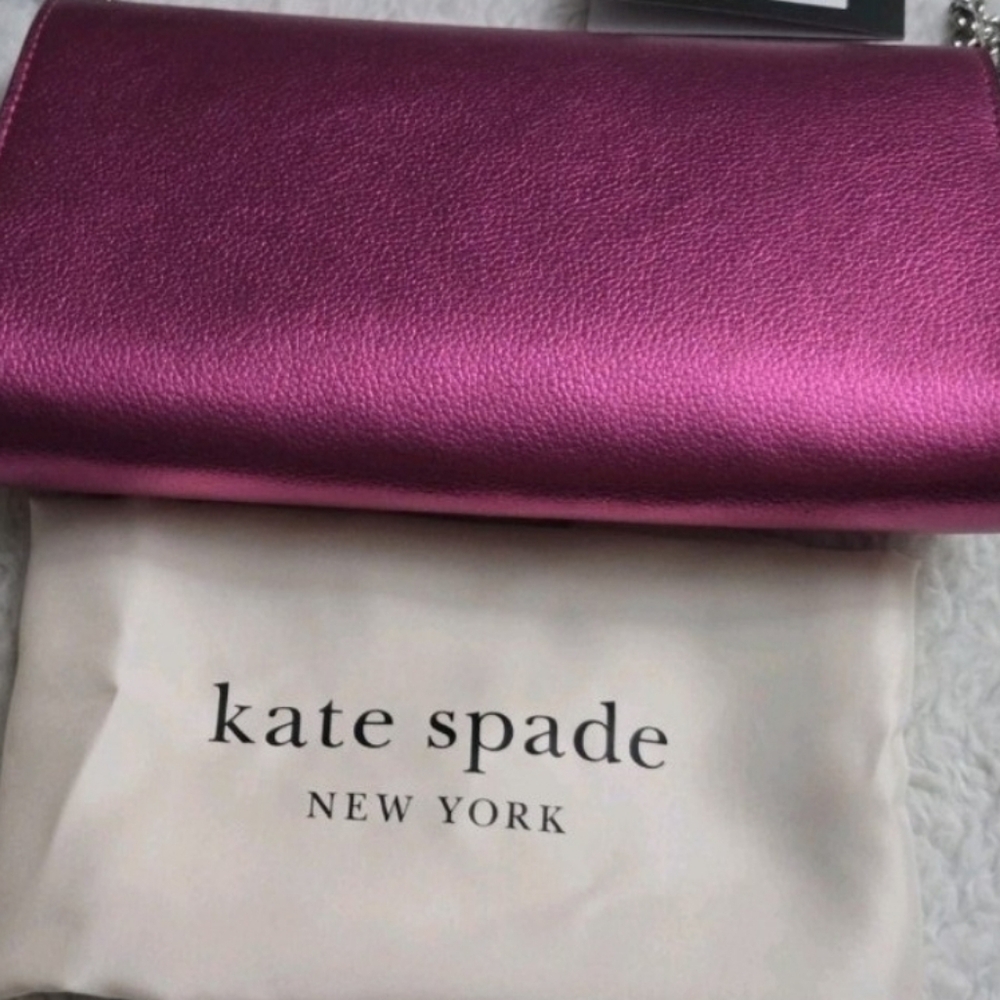 Kate Spade Metallic Pebble Envelope XBody Morgan Bow Bikini Pink NWT 24 " Chain - Picture 7 of 12